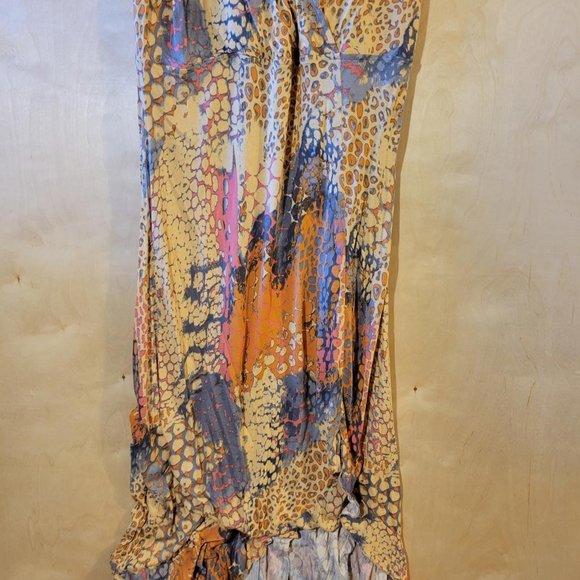 Lascana Venus Orange Gray Print Waterfall Maxi Dress Size XL - Picture 8 of 9